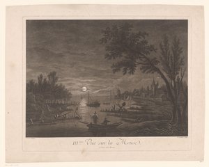 Nachtelijk zicht op de Maas met vissers door Nicolas Dufour