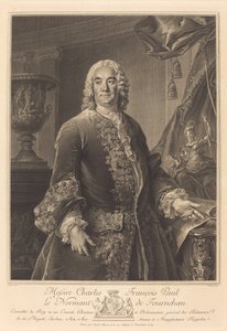 Charles Francois Paul Le Normant de Tournehem door Nicolas Gabriel Dupuis after Louis Tocqué