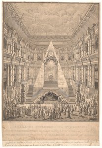 Kapel van het kasteel Christiansborg met de katafalk van Frederik V door Nicolas Henri Jardin