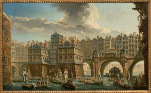 Parijs, schippersjoust tussen Pont Notre-Dame en Pont au Change door Nicolas and Jean Baptiste Raguenet