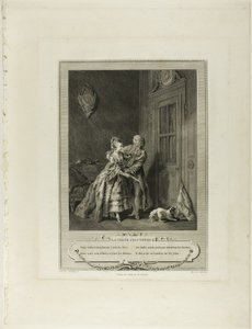 Onverwachte oproep, uit Monument du Costume Physique et Moral de la fin du Dix-huitième siècle door Nicolas Joseph Voyez