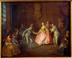 Voor het kostuumbal door Nicolas Lancret