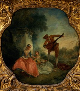 Muziekles met luit, door Nicolas Lancret, Frankrijk
