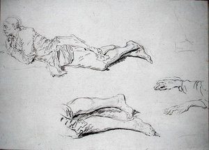 Studie van een man liggend op de grond door Nicolas Lancret