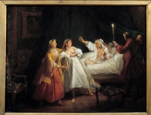 Verhalen van Jean de La Fontaine: De Gascon Gestraft Schilderij op koper door Nicolas Lancret (1690-1743)