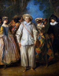 De acteurs van de Italiaanse komedie, door Nicolas Lancret (1690-1743), olie op paneel, 25,5x22 cm. Frankrijk