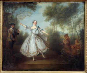 De danseres Marie Anne Cuppi (1710-1770) genaamd de dansende Camargo