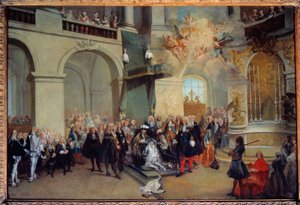 De overdracht van de Orde van de Heilige Geest in de kapel van Versailles 3/06/1724