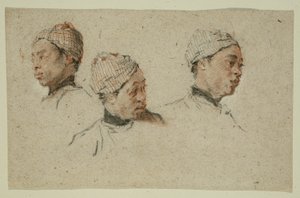Drie Studies van het Hoofd van een Geturband Zwarte Man door Nicolas Lancret