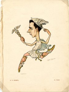 Portret van Mikhail (Michel) Fokine (1880-1942) danser en choreograaf - Lithografie van Nikolai Gustavovich Legat (1869-1937), uit Ballet russe in karikaturen