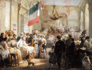 Koningin Marie-Amelie (1782-1866) bezoekt de gewonden bij de Ambulance de la Bourse, 25 augustus 1830 door Nicolas Louis Francois Gosse