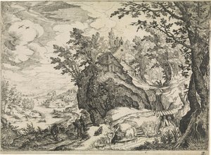Berglandschap met een kerk door Nicolas Moillon