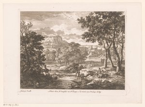 Berglandschap met figuren bij rivier door Nicolas Perelle