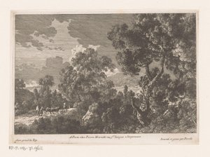 Boslandschap met herders met kudde door Nicolas Perelle