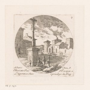Figuren bij crucifix in dorp door Nicolas Perelle
