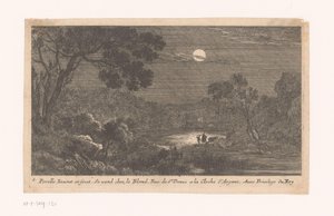 Landschap bij nacht met reizigers door Nicolas Perelle