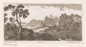 Landschap met herders bij drinkende koeien