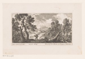 Landschap met man met wapperende mantel door Nicolas Perelle