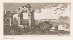 Landschap met ruïne met twee bogen