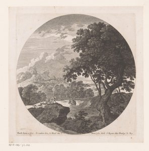 Landschap met twee mannen met kudde geiten