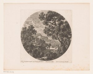 Landschap met wandelaars en herders met kudde door Nicolas Perelle