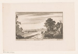 Rivierlandschap met wandelend paar door Nicolas Perelle