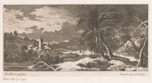 Winterlandschap met huizen en toren door Nicolas Perelle
