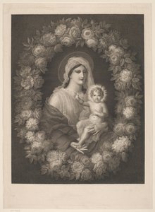 Maria met kind in bloemenkrans