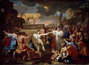 Aanbidding van het gouden kalf door Nicolas Poussin