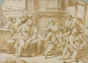 Aanbidding van de herders door Nicolas Poussin