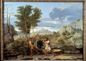 Herfst of de druiventros teruggebracht uit het beloofde land De terugkeer van Josue en Caleb met een enorme druiventros uit het land Kanaän