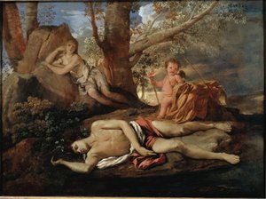Echo en Narcissus illustratie voor de legende die Ovidius inspireerde in 