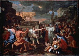 De aanbidding van het gouden kalf door Nicolas Poussin