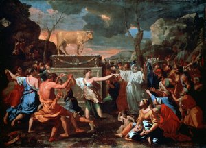 De aanbidding van het gouden kalf, ca. 1635 door Nicolas Poussin
