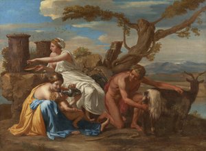 De jonge Jupiter gevoed door de geit Amalthea door Nicolas Poussin