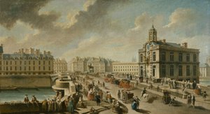Pont-Neuf en de Samaritainepomp, gezien vanaf de Quai de la Mégisserie door Nicolas Raguenet
