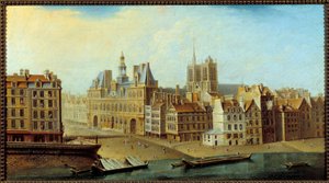 Zicht op het stadhuis en Place de Greve in Parijs in 1750