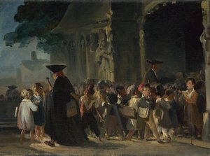 Kinderen bij een kerkdeur, tussen 1817 en 1845 door Nicolas Toussaint Charlet