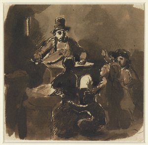 Kinderen rondom het vuur van een kastanjeverkoper (?) door Nicolas Toussaint Charlet