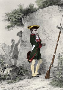 Napoleon I Bonaparte op de militaire school van Brienne in 1783. Gravure door Charlet, 19e eeuw