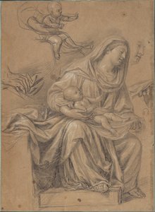 Zittende Madonna met het Christuskind op haar knie en verwante studies door Nicolas de Plattemontagne