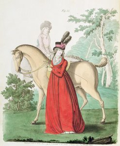 Een dame te paard in rijjurk uit Nikolaus Heideloff