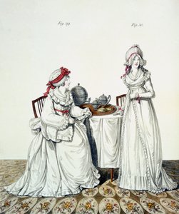 Twee dames aan het ontbijt in hun kleedkamer, met slaapmutsen en peignoirs, uit Nikolaus Heideloff