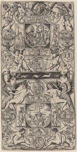 Ornamentpaneel met Orpheus en het oordeel van Parijs