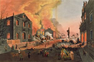 Uitzicht op de Ruïnes na de Grote Brand in New York, 16-17 december 1835, gegraveerd door W.I. Bennett, gepubliceerd door L.P. Glover, New York, 1835