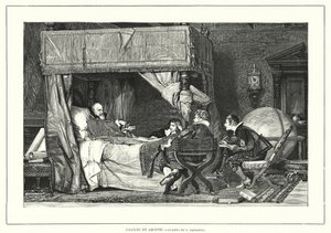 Italiaanse astronoom Galileo Galilei in Arcetri, Italië, waar hij stierf in 1642 (litho)