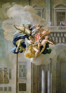 Roem draagt het wapen van het Huis Harrach (detail) door Nicolo Maria Russo or Rossi