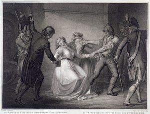 Franse Revolutie: de zus van koning Lodewijk XVI Elisabeth van Frankrijk (1764-1794) werd vrijgelaten uit de Concierge gevangenis op 10/05/1794. Gravure door Niccolo Schiavonetti (overleden 1813) Parijs, Musee Carnavalet door Nicolo Schiavonetti