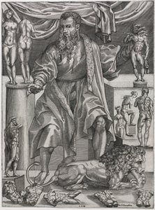 Portret van Baccio Bandinelli met Leeuw