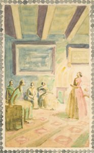 Jenny Lind zingt in Weimar voor de familie van de groothertog en H.C. Andersen. Schets voor fresco-decoraties in de H.C. Andersen Herdenkingshal in Odense door Niels Larsen Stevns